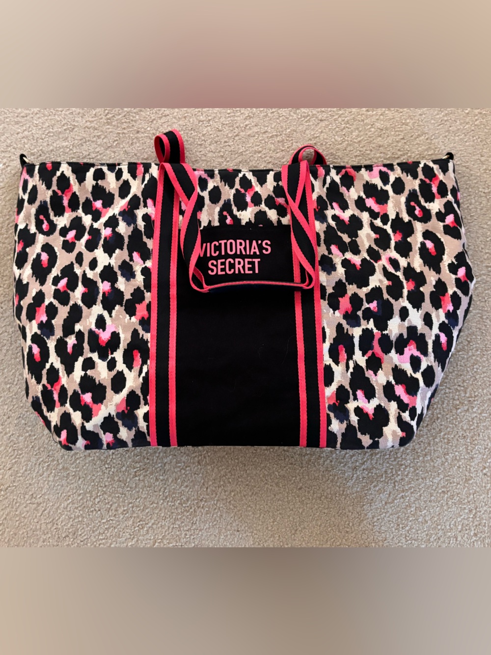 Victoria's Secret Black & Pink Leopard-Print Tote; Weekender